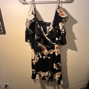 SHEIN Black and Cream Floral Mini Dress
